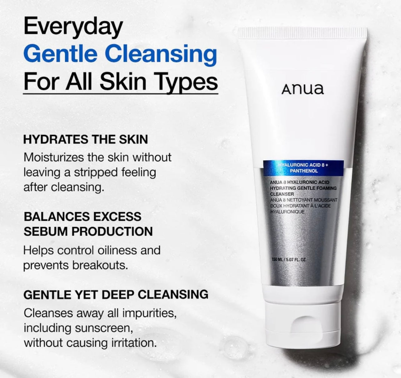 Anua 8 Hyaluronic Acid Hydrating Gentle Foaming Cleanser